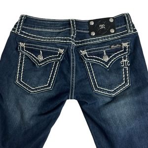 Miss Me Skinny Jeans Loose Saddle Stitch Size 28 Blue Stretch Rhinestone Rivet